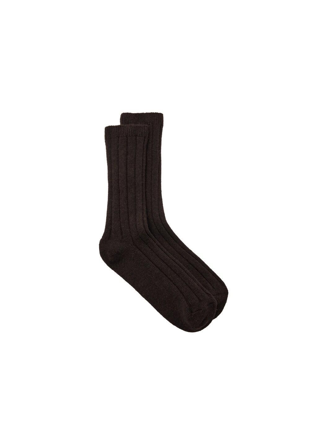 Brown Ribbed Wool Blend Socks, Dark Brown, large image number 4