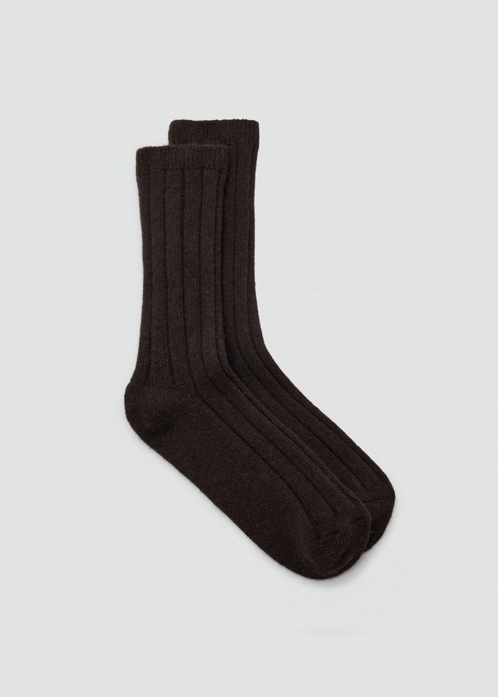 Brown Ribbed Wool Blend Socks, Dark Brown, large image number 5