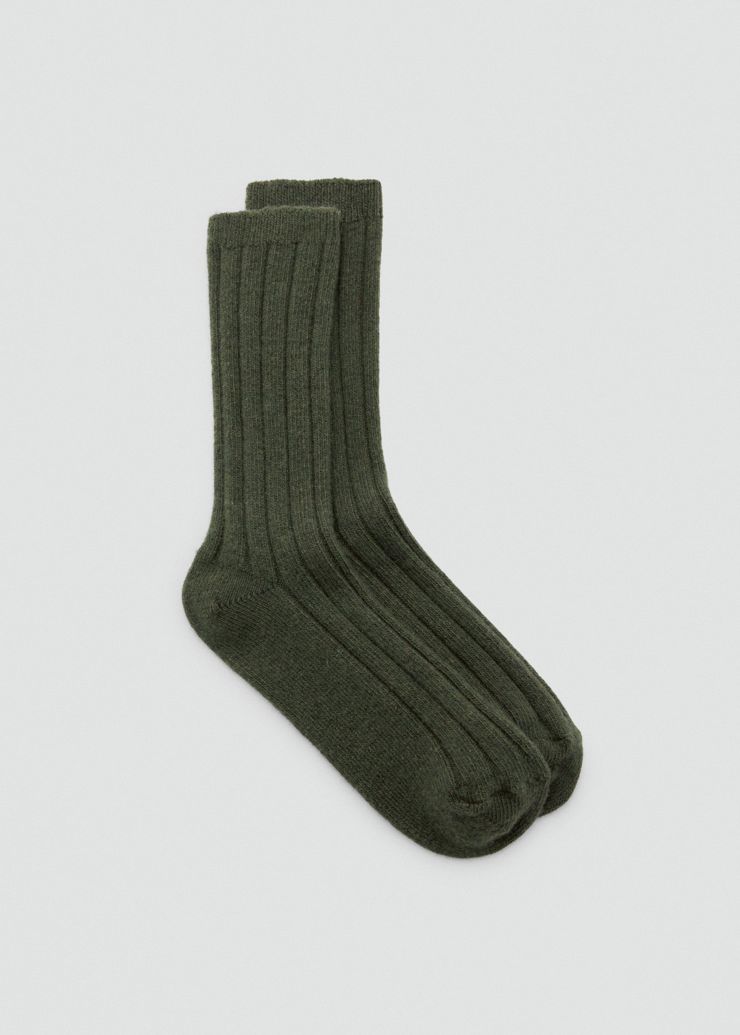 Khaki Ribbed Wool Blend Socks, Beige - Khaki, medium