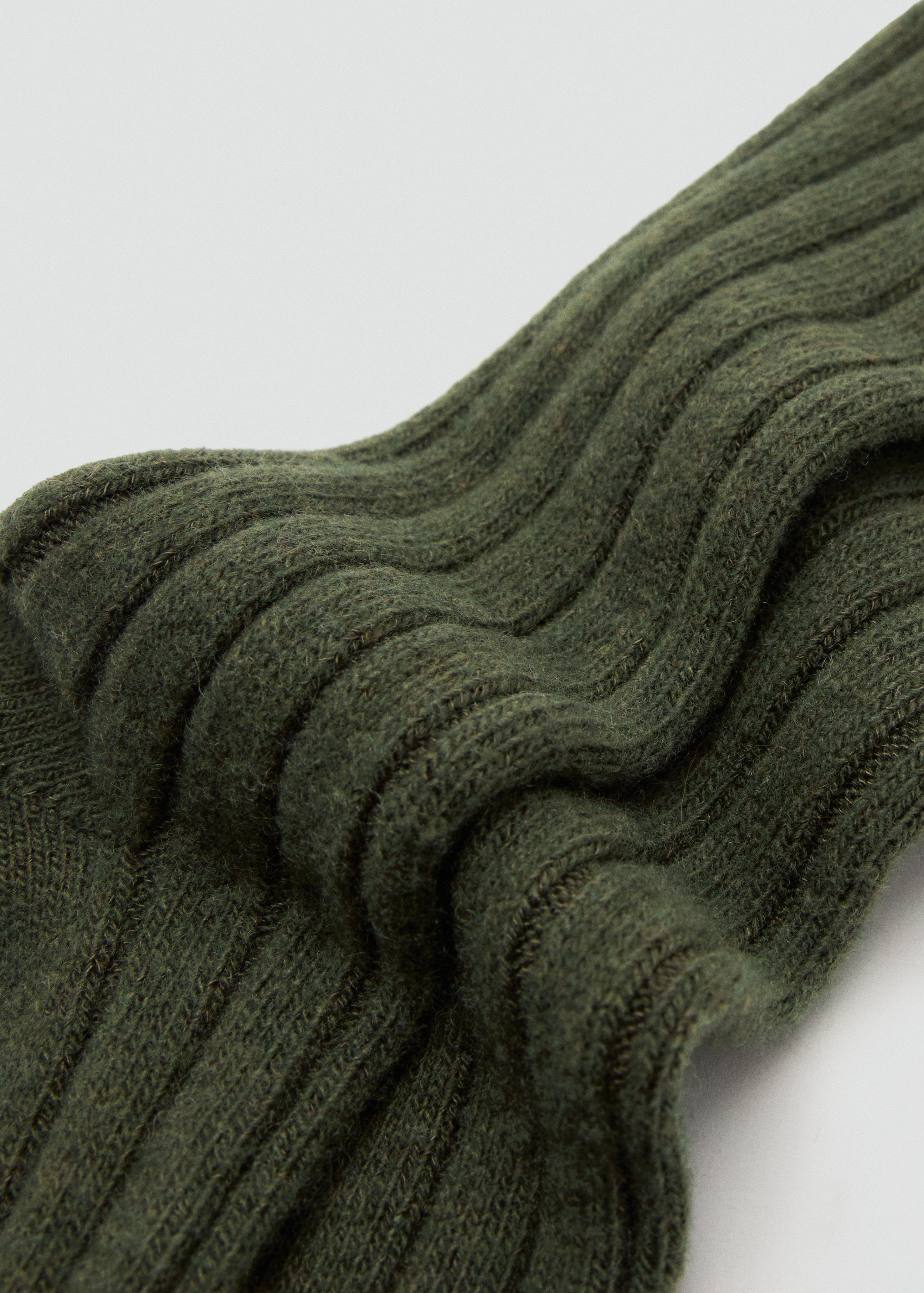 Khaki Ribbed Wool Blend Socks, Beige - Khaki, medium