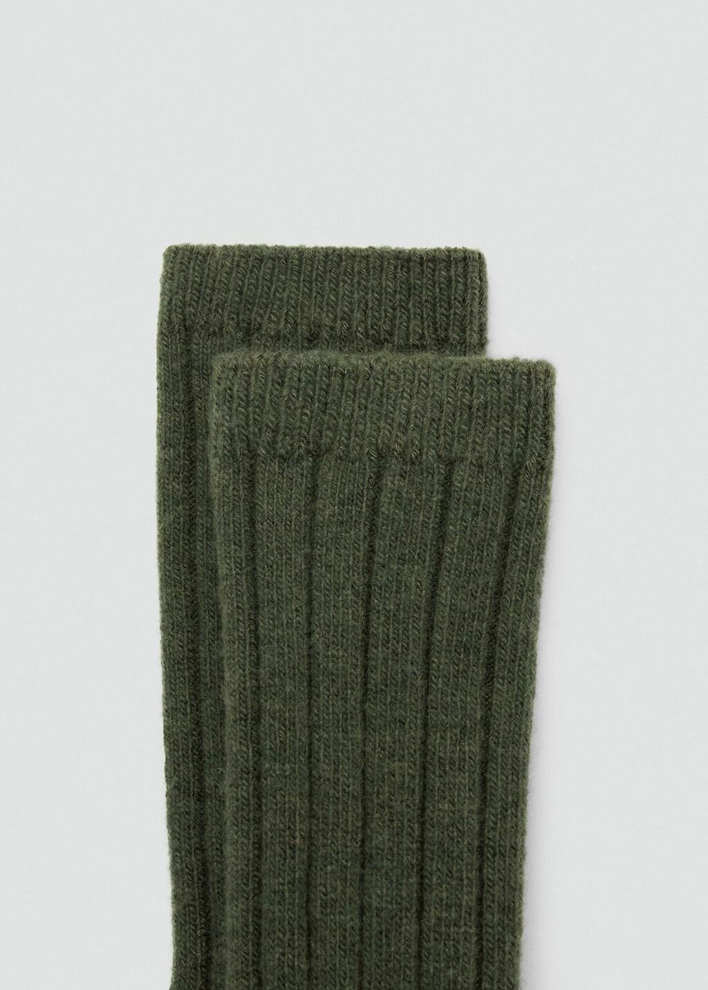 Khaki Ribbed Wool Blend Socks, Beige - Khaki, large image number 4