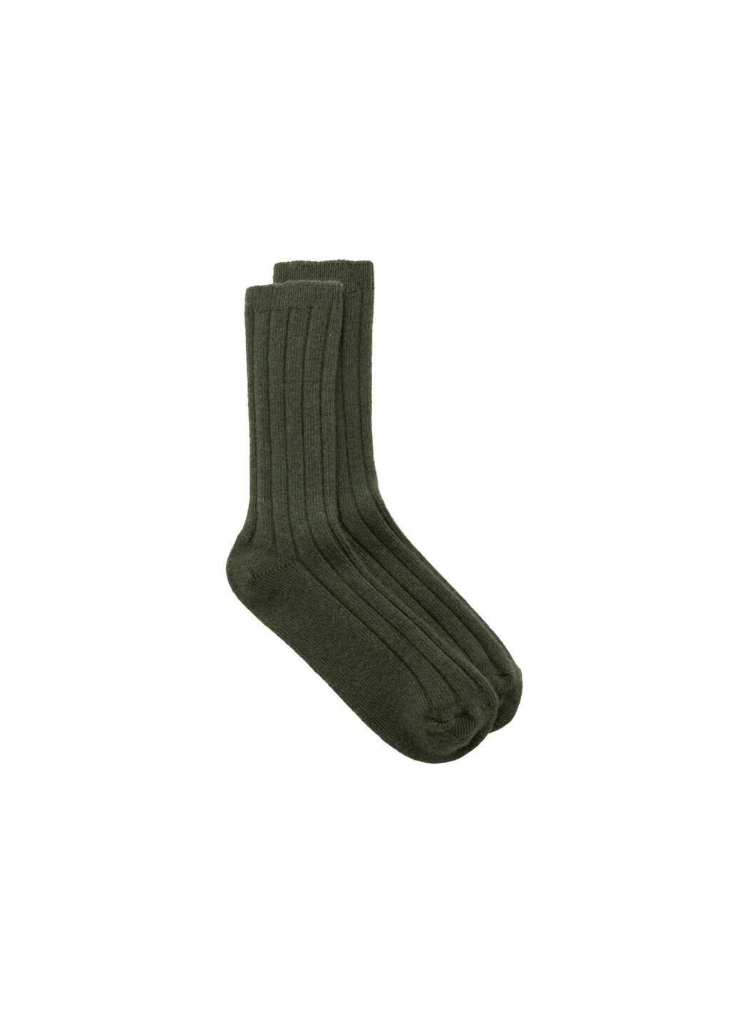 Khaki Ribbed Wool Blend Socks, Beige - Khaki, large image number 5