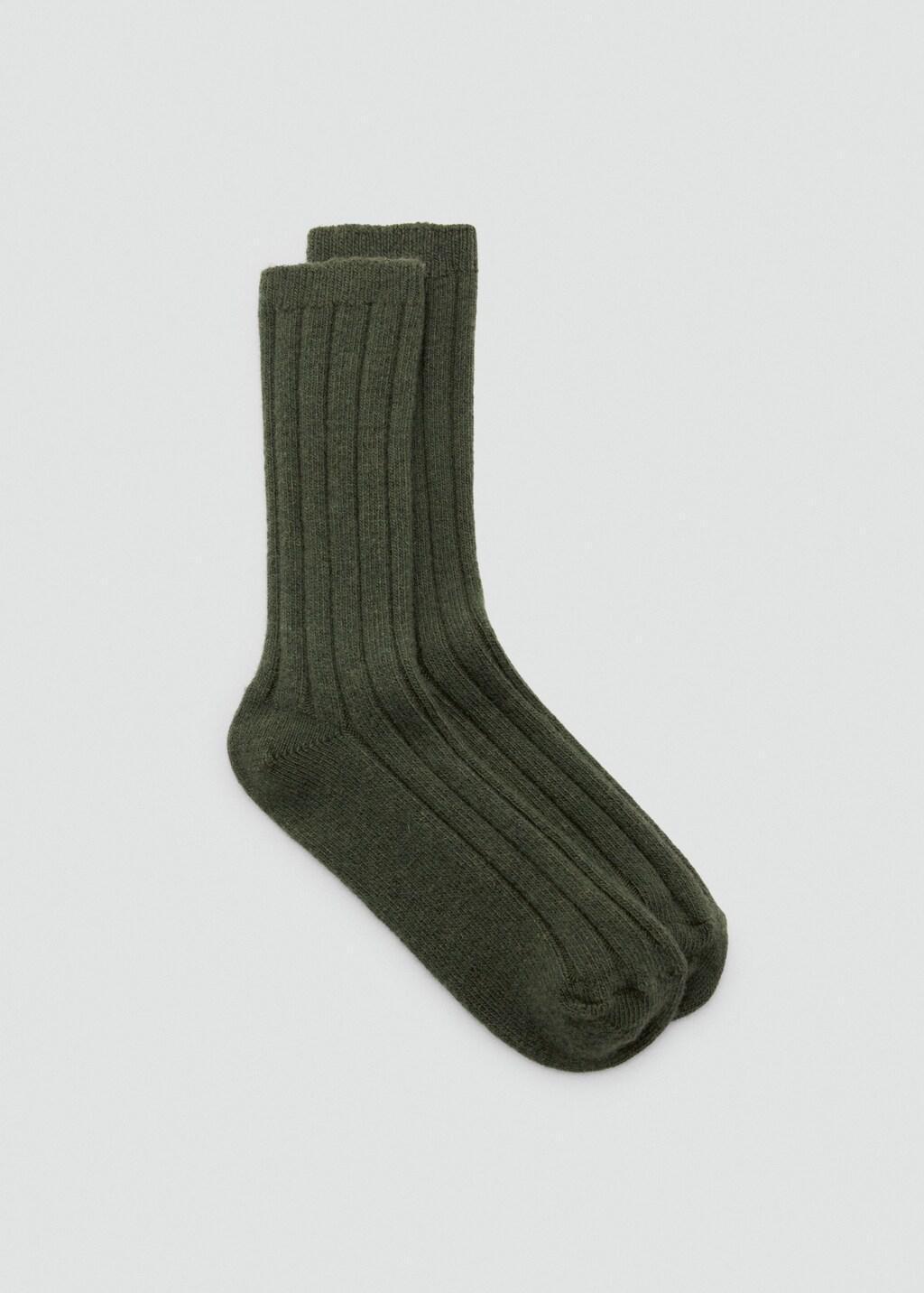 Khaki Ribbed Wool Blend Socks, Beige - Khaki, large image number 7