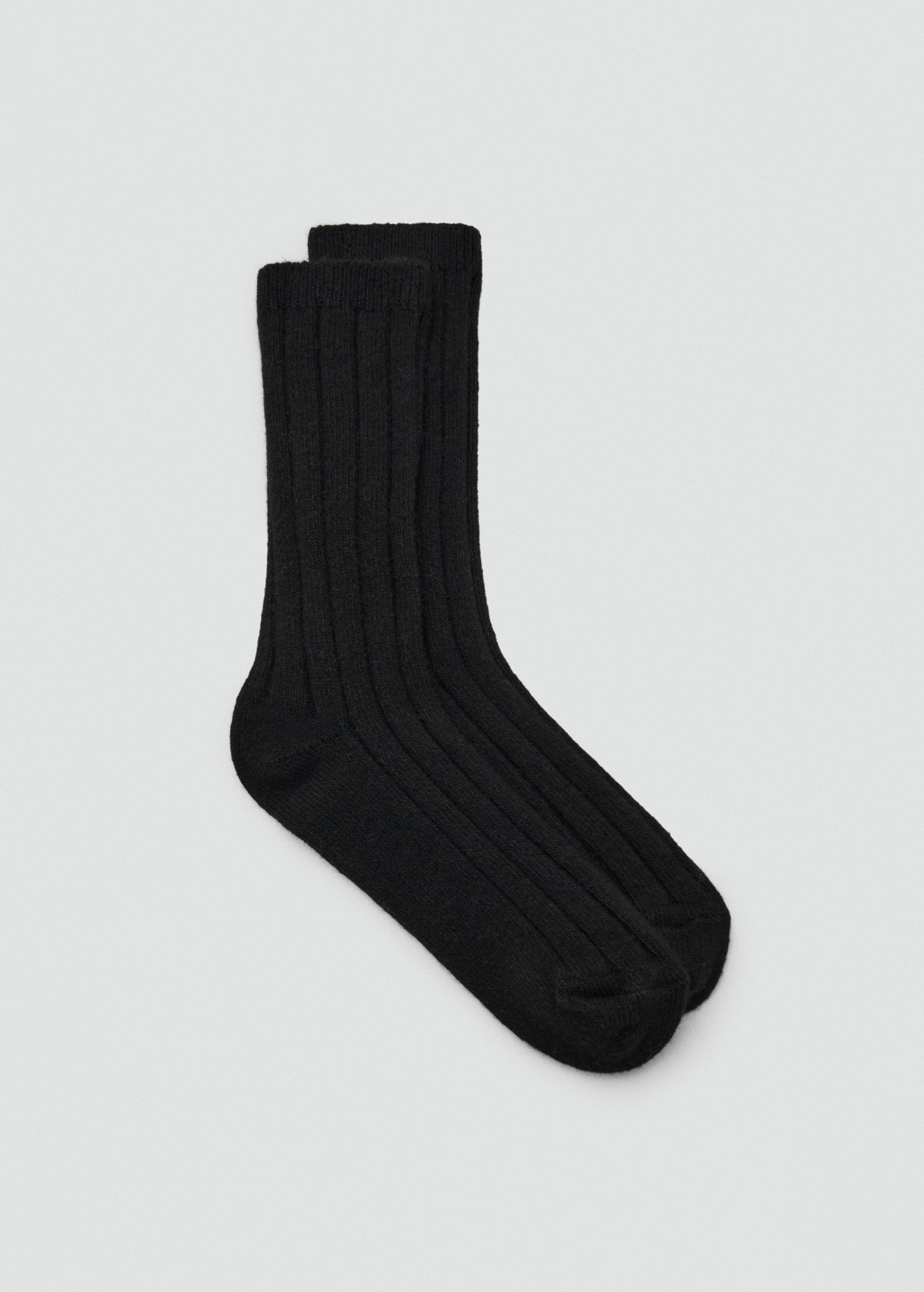 Black Ribbed Wool Blend Socks, Black, large image number 0