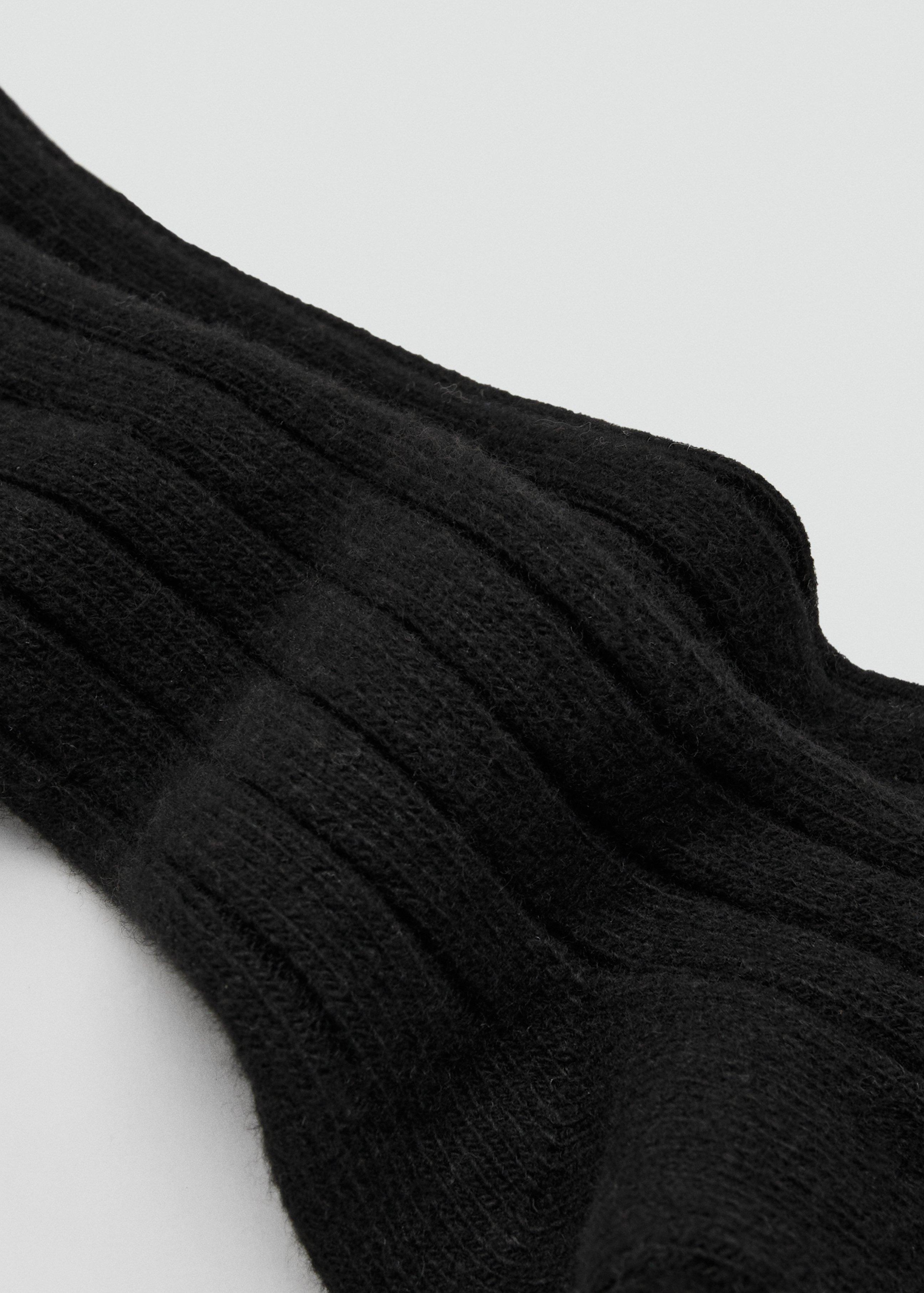 Black Ribbed Wool Blend Socks, Black, large image number 3
