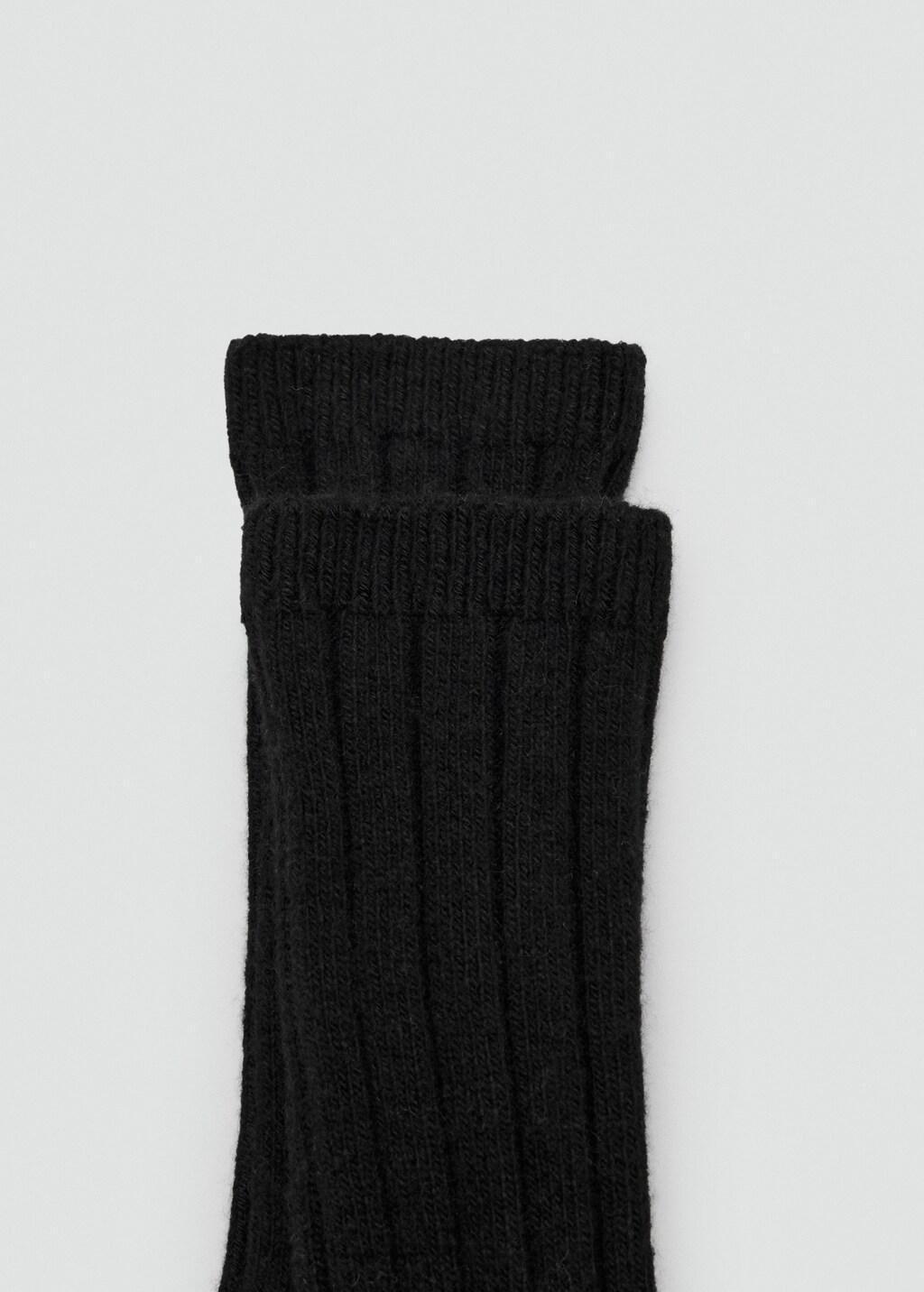 Black Ribbed Wool Blend Socks, Black, large image number 4