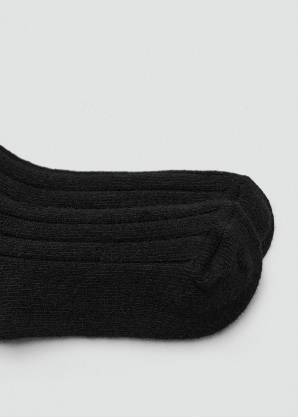 Black Ribbed Wool Blend Socks, Black, large image number 5