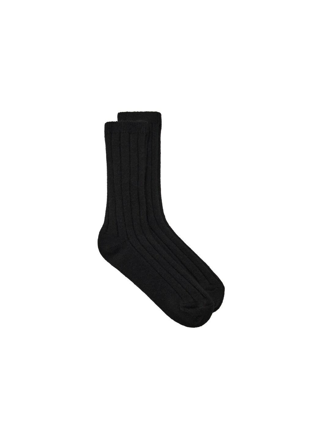 Black Ribbed Wool Blend Socks, Black, large image number 6