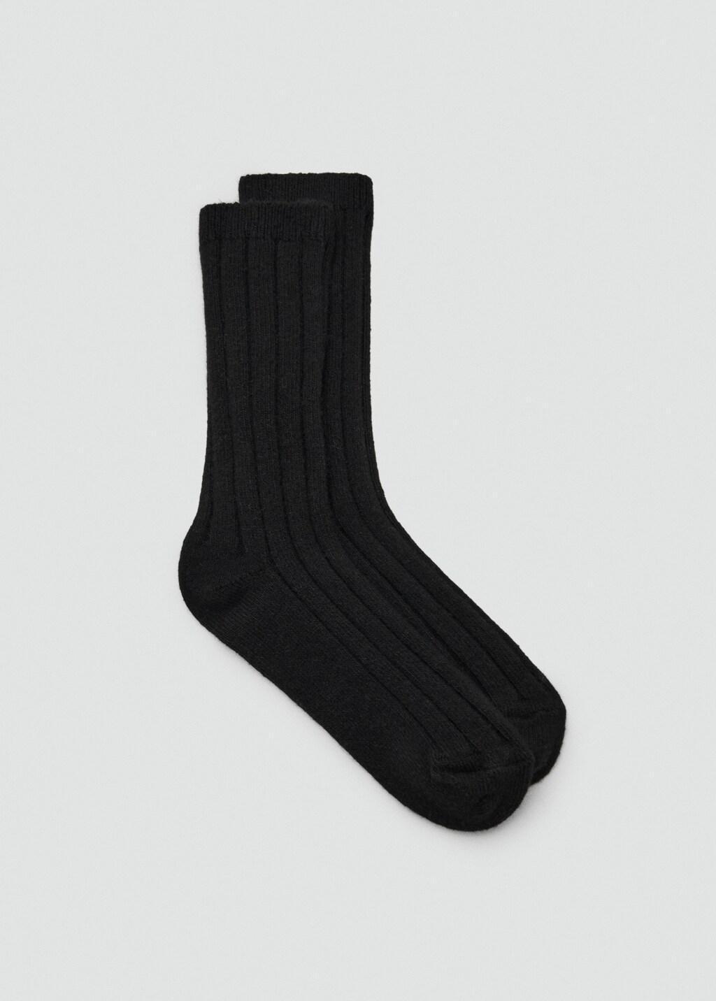 Black Ribbed Wool Blend Socks, Black, large image number 7