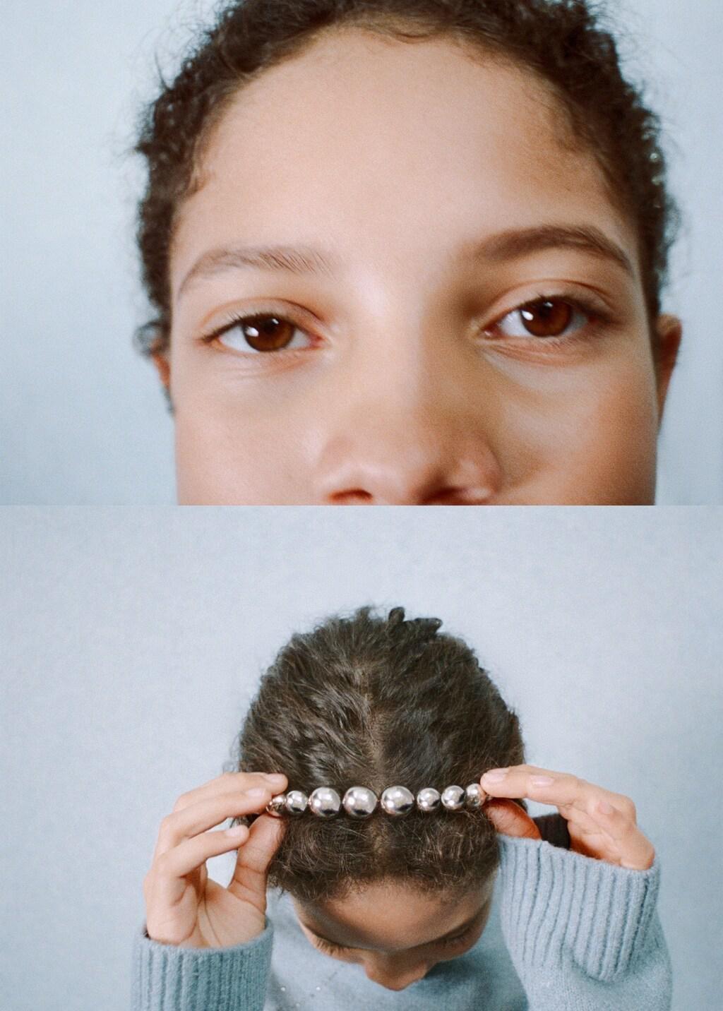 Silver Bead Applique Hairband, Kids Girls, Silver, medium