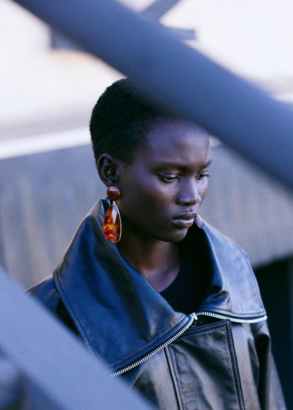 Brown Resin Pendant Earrings, Brown, large image number 0