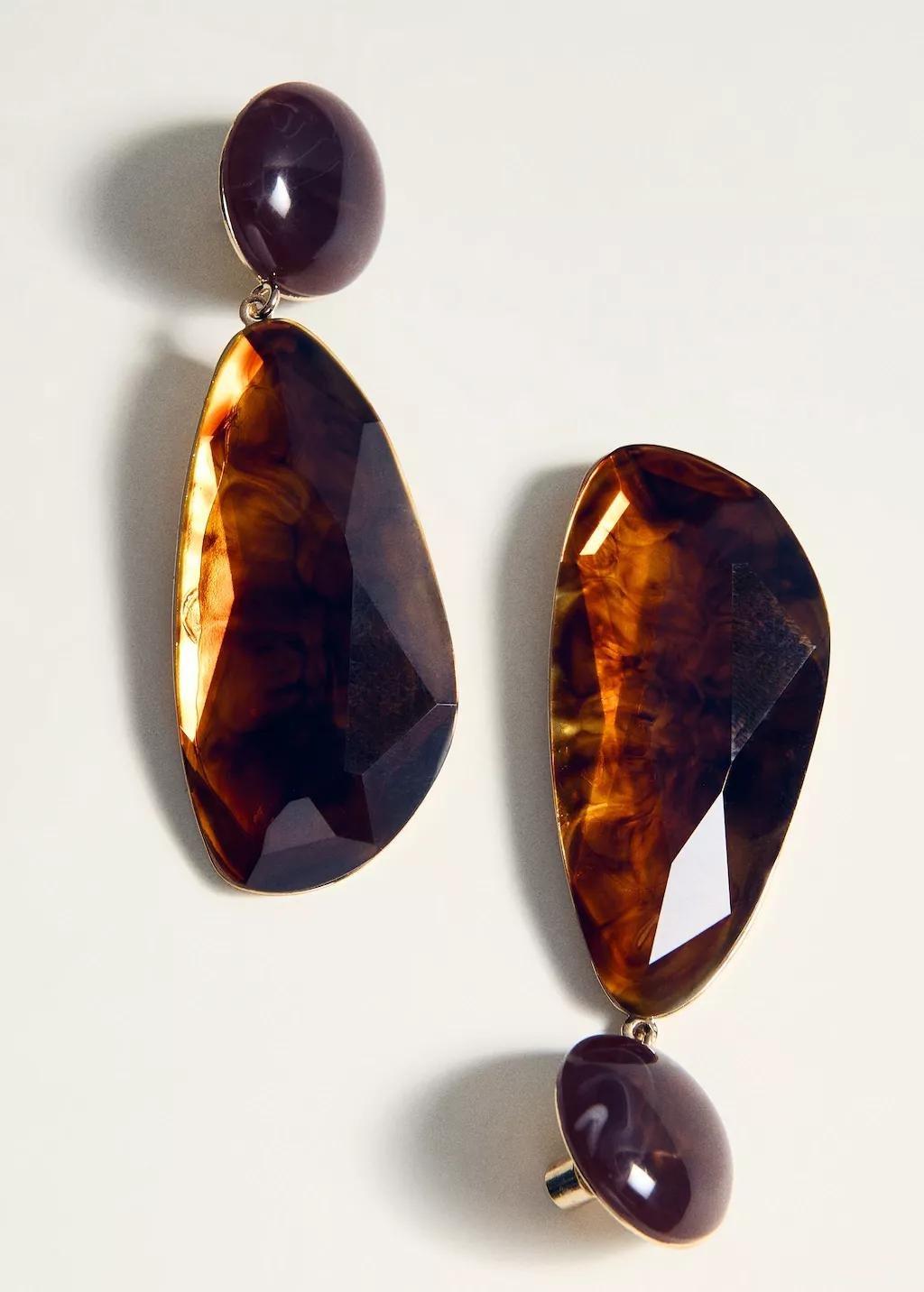 Brown Resin Pendant Earrings, Brown, large image number 3