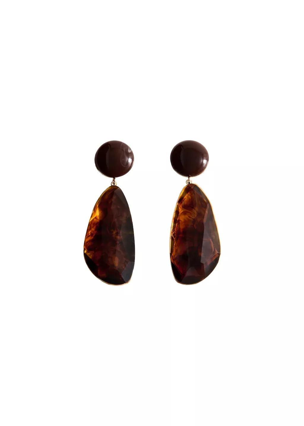 Brown Resin Pendant Earrings, Brown, large image number 4