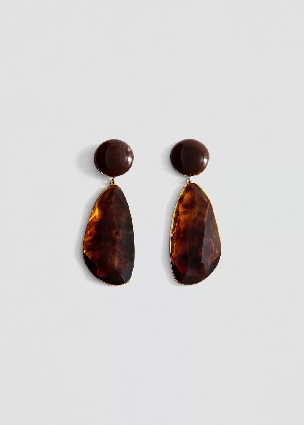 Brown Resin Pendant Earrings, Brown, large image number 5