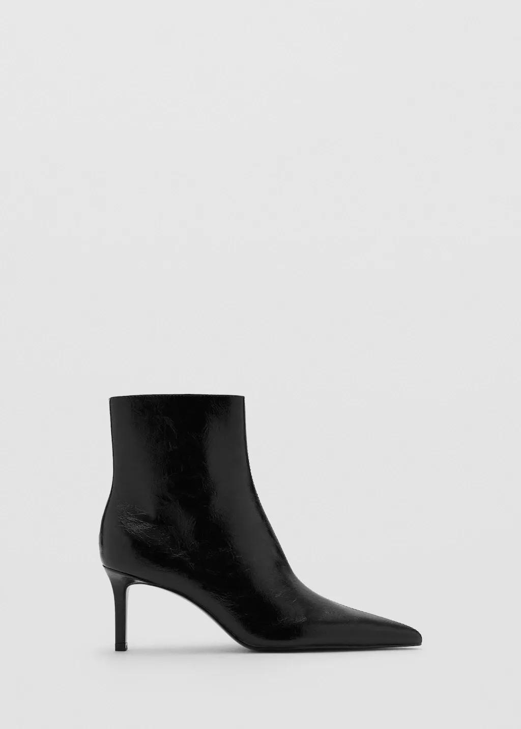 Black Pointed Heel Ankle Boot, Black, large image number 2