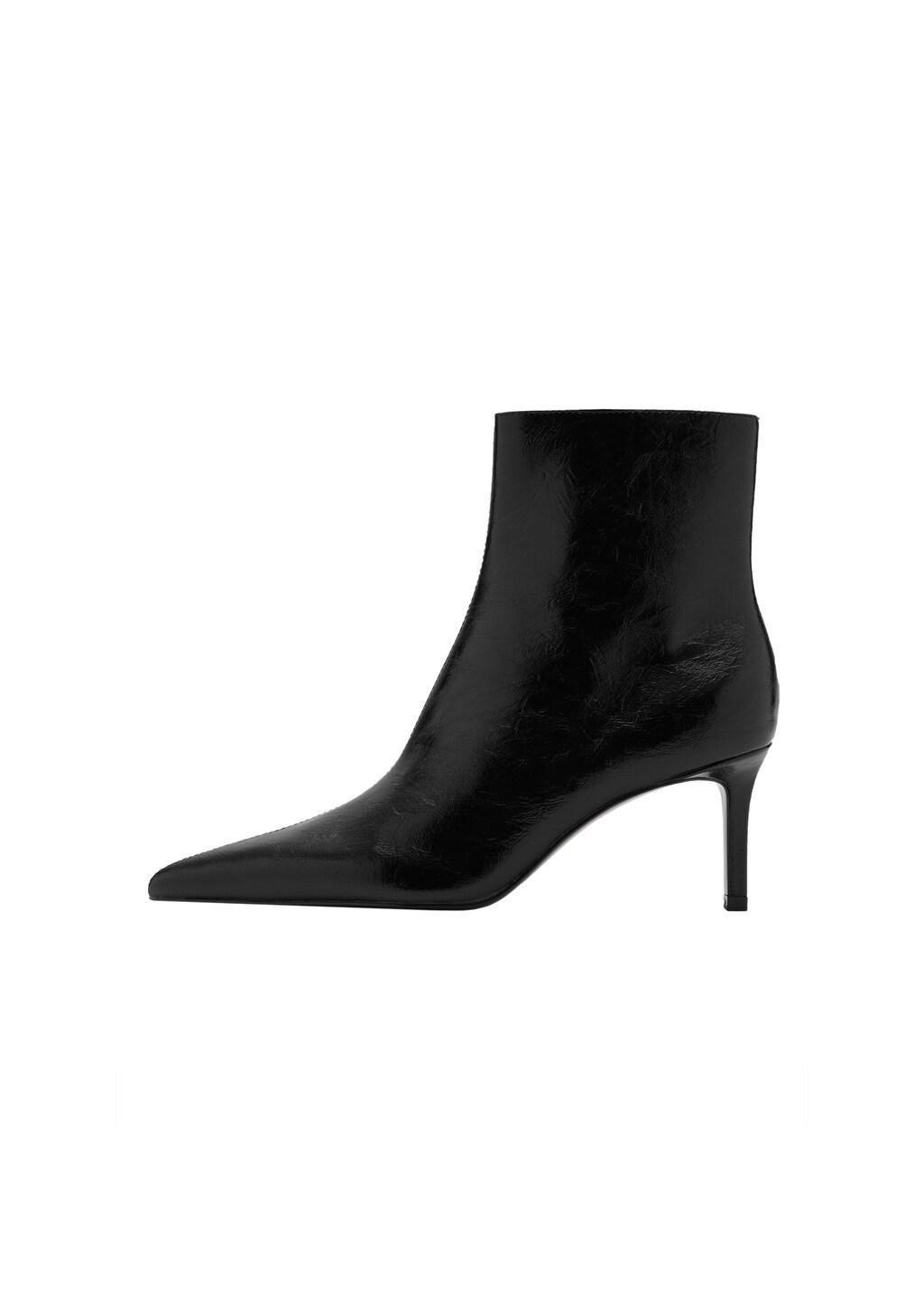 Black Pointed Heel Ankle Boot, Black, large image number 3