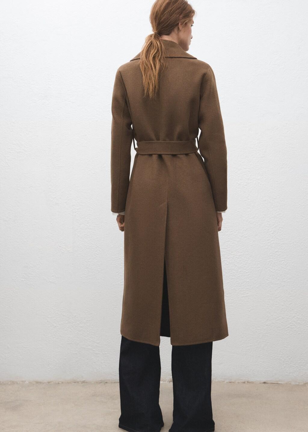 Brown Handmade Wool Coat With Belt, Medium Brown, large image number 2