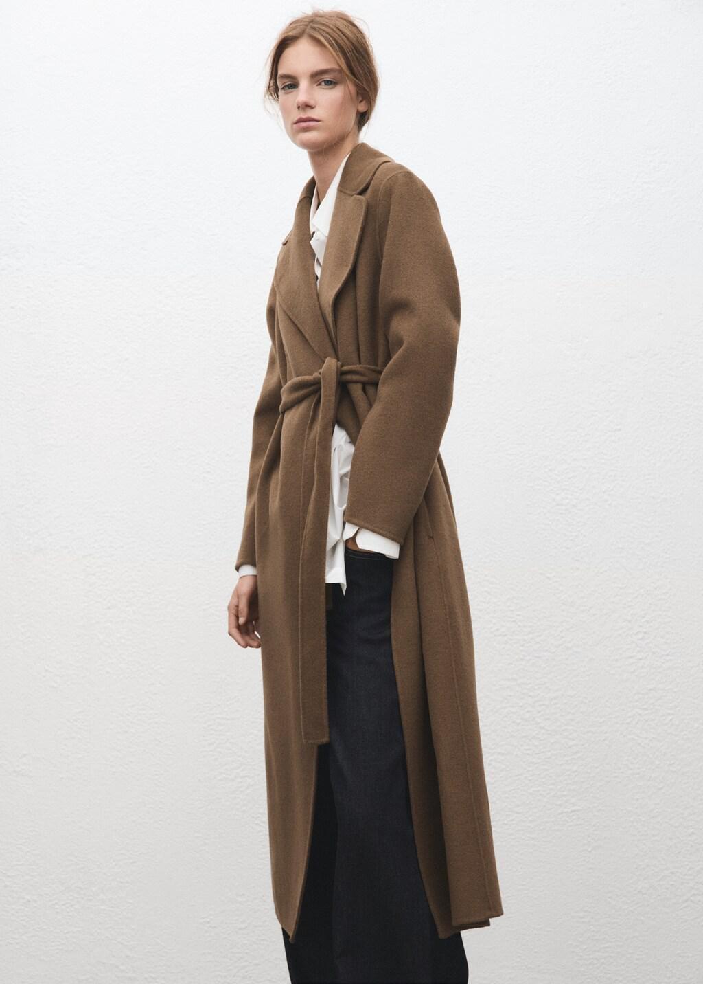 Brown Handmade Wool Coat With Belt, Medium Brown, large image number 3