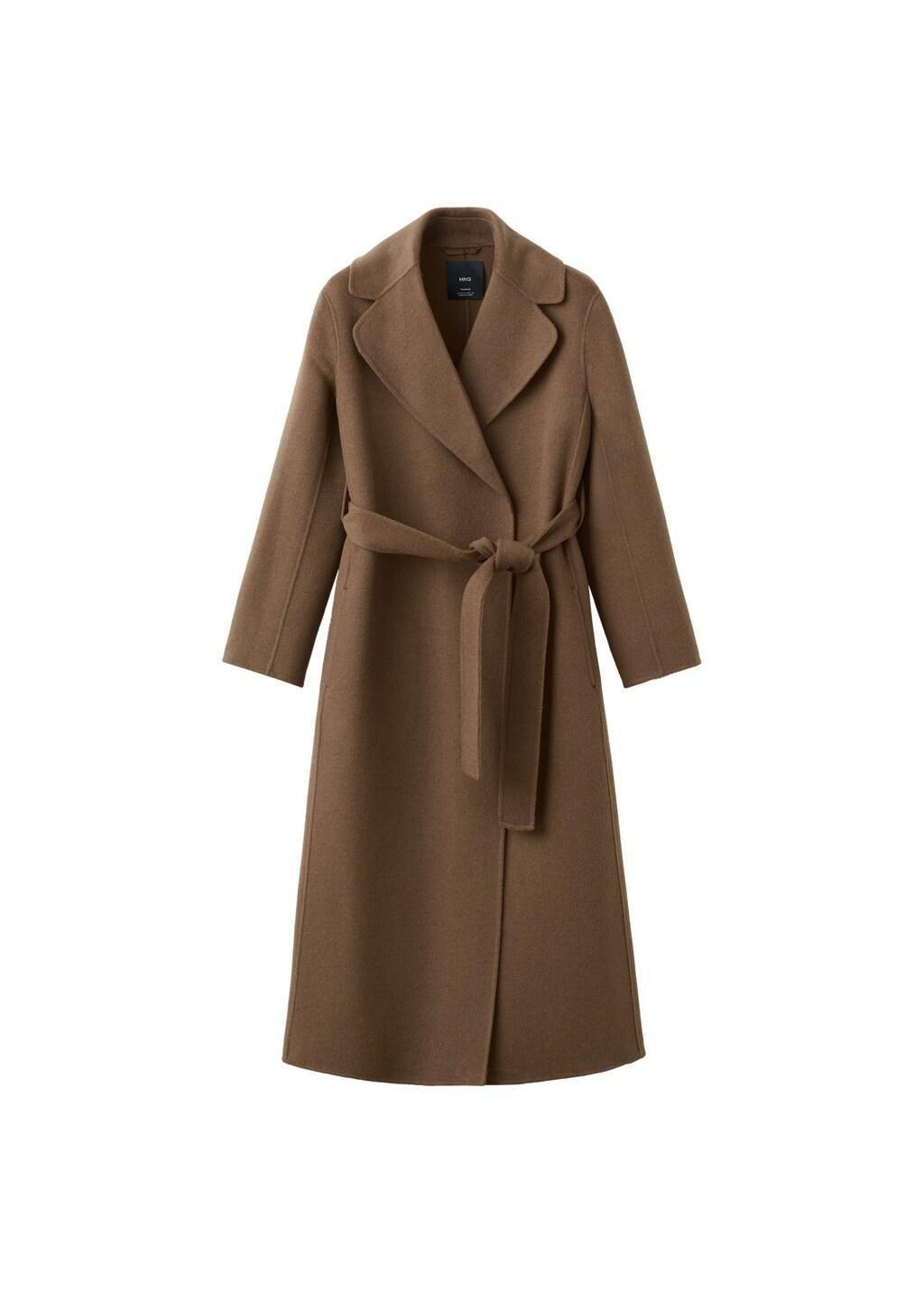 Brown Handmade Wool Coat With Belt, Medium Brown, large image number 8