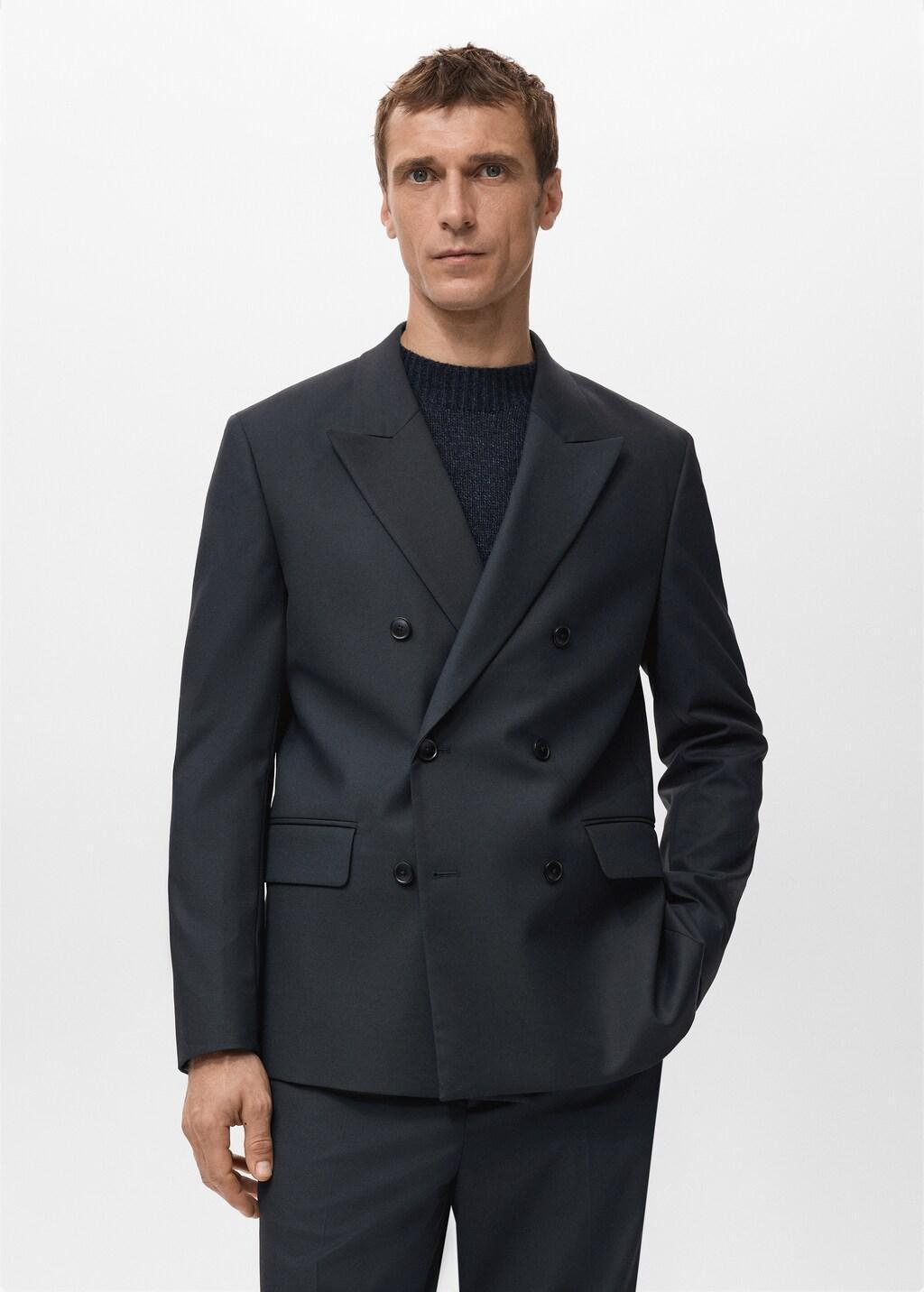 Navy Boston Slim-Fit Double-Breasted Suit Jacket, Navy, large image number 3