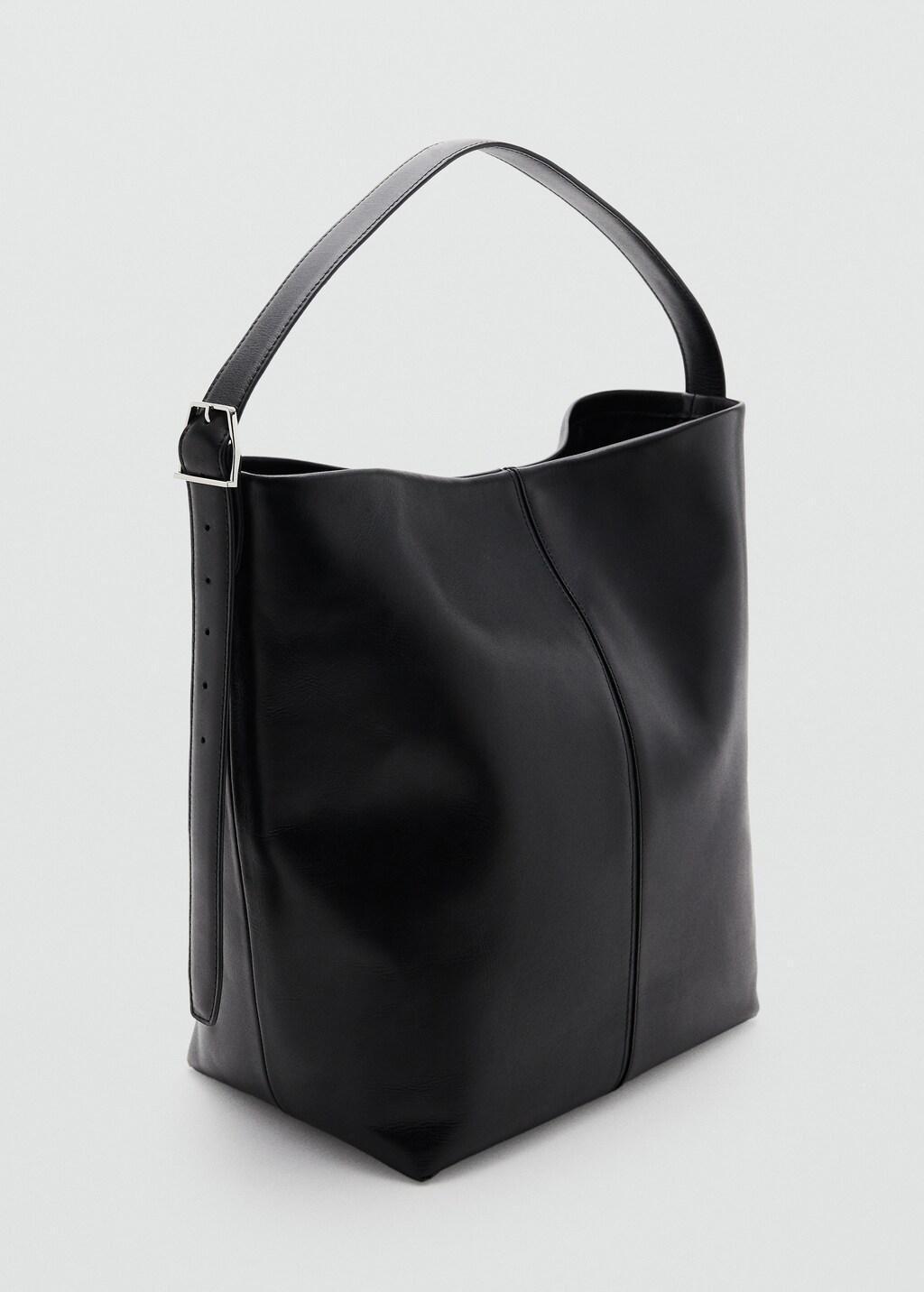 Black Large Leather Bucket Bag, Black, large image number 0