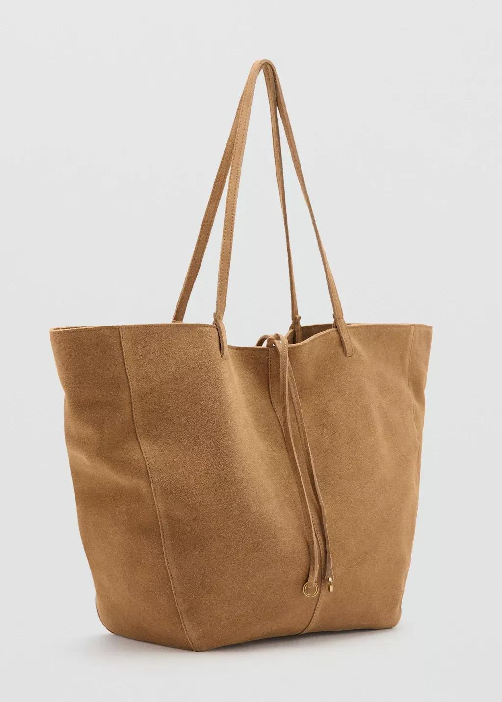 Brown Suede Shopper Bag With Bow Closure, Medium Brown, large image number 1