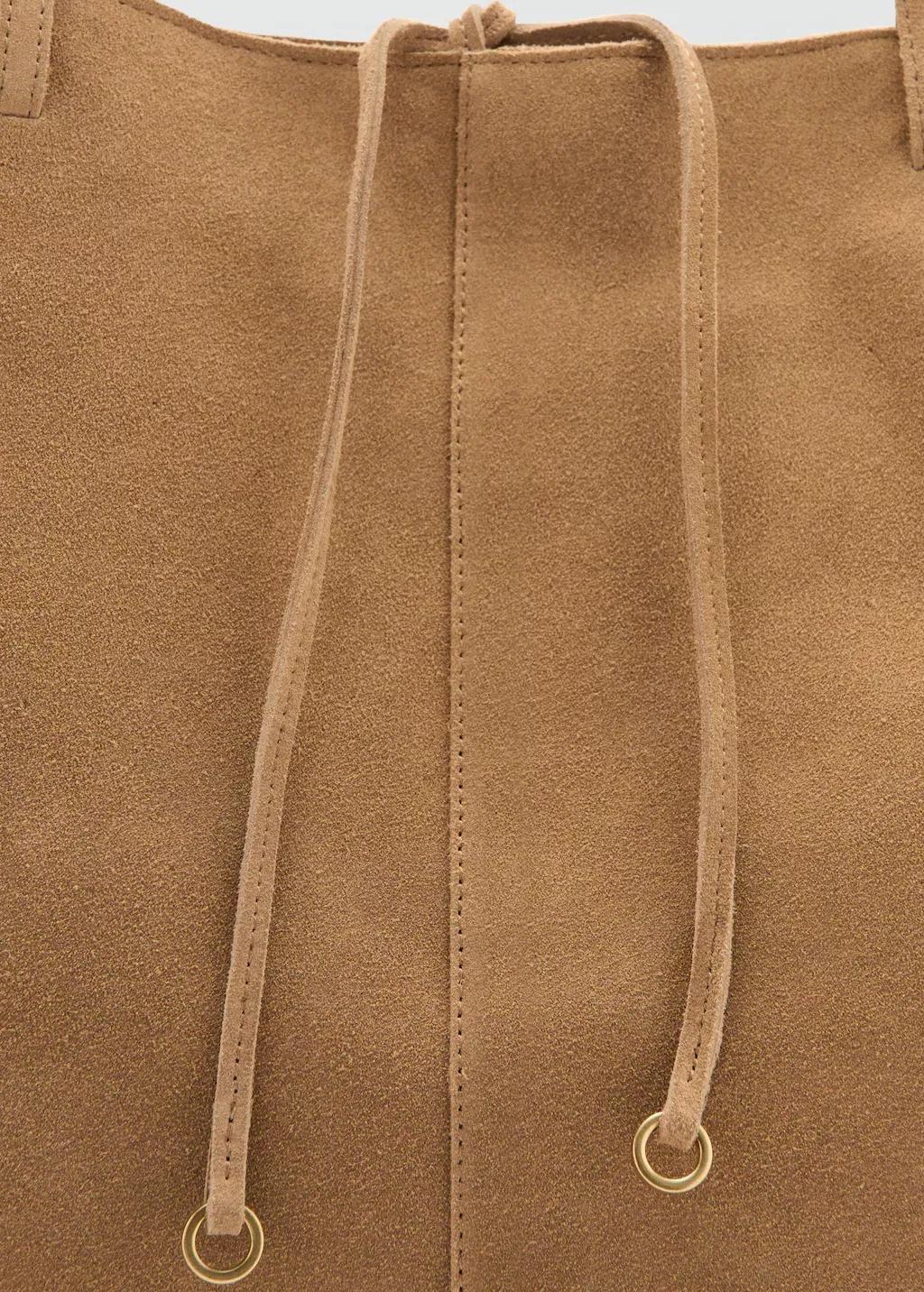 Brown Suede Shopper Bag With Bow Closure, Medium Brown, large image number 2