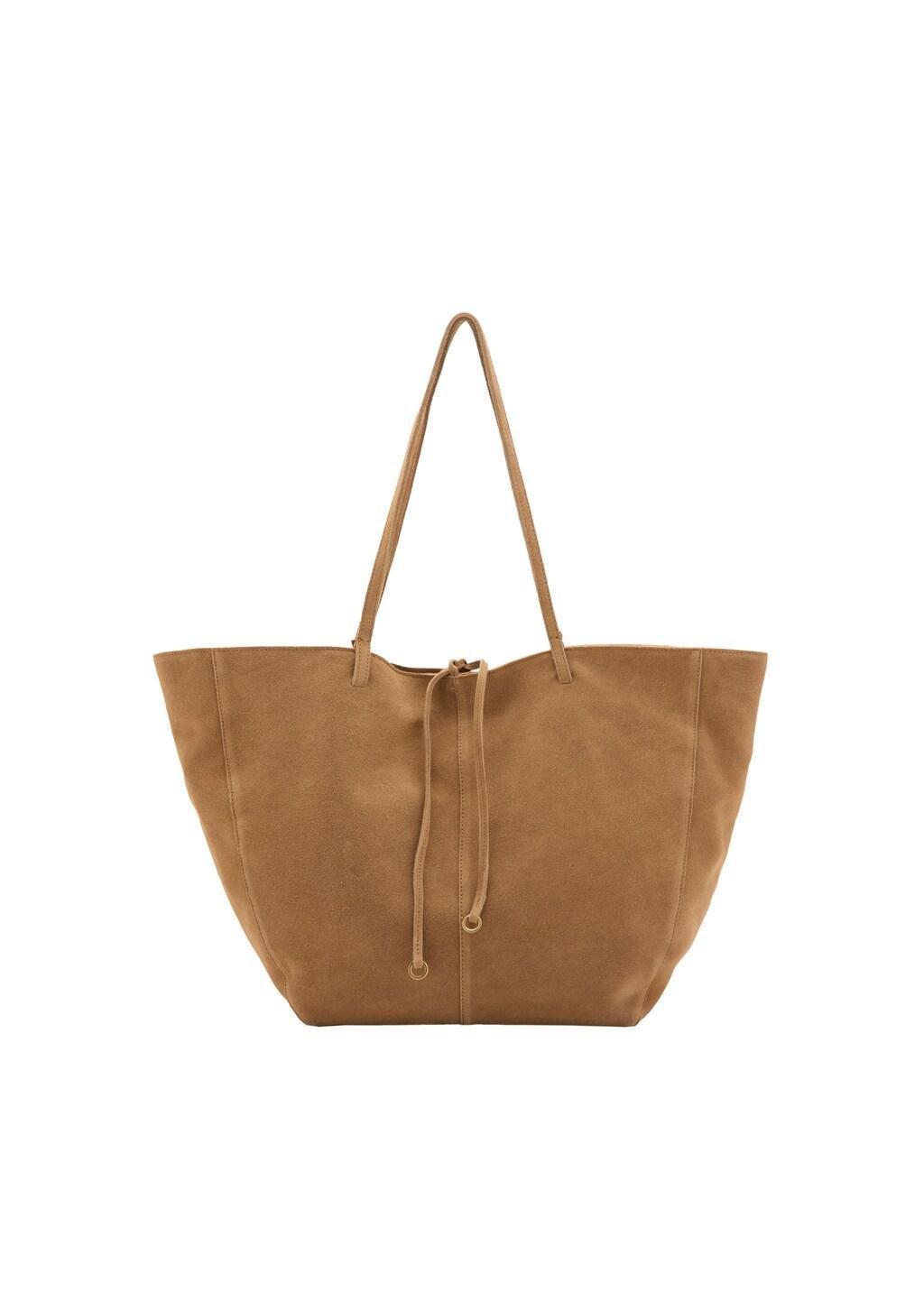 Brown Suede Shopper Bag With Bow Closure, Medium Brown, large image number 3