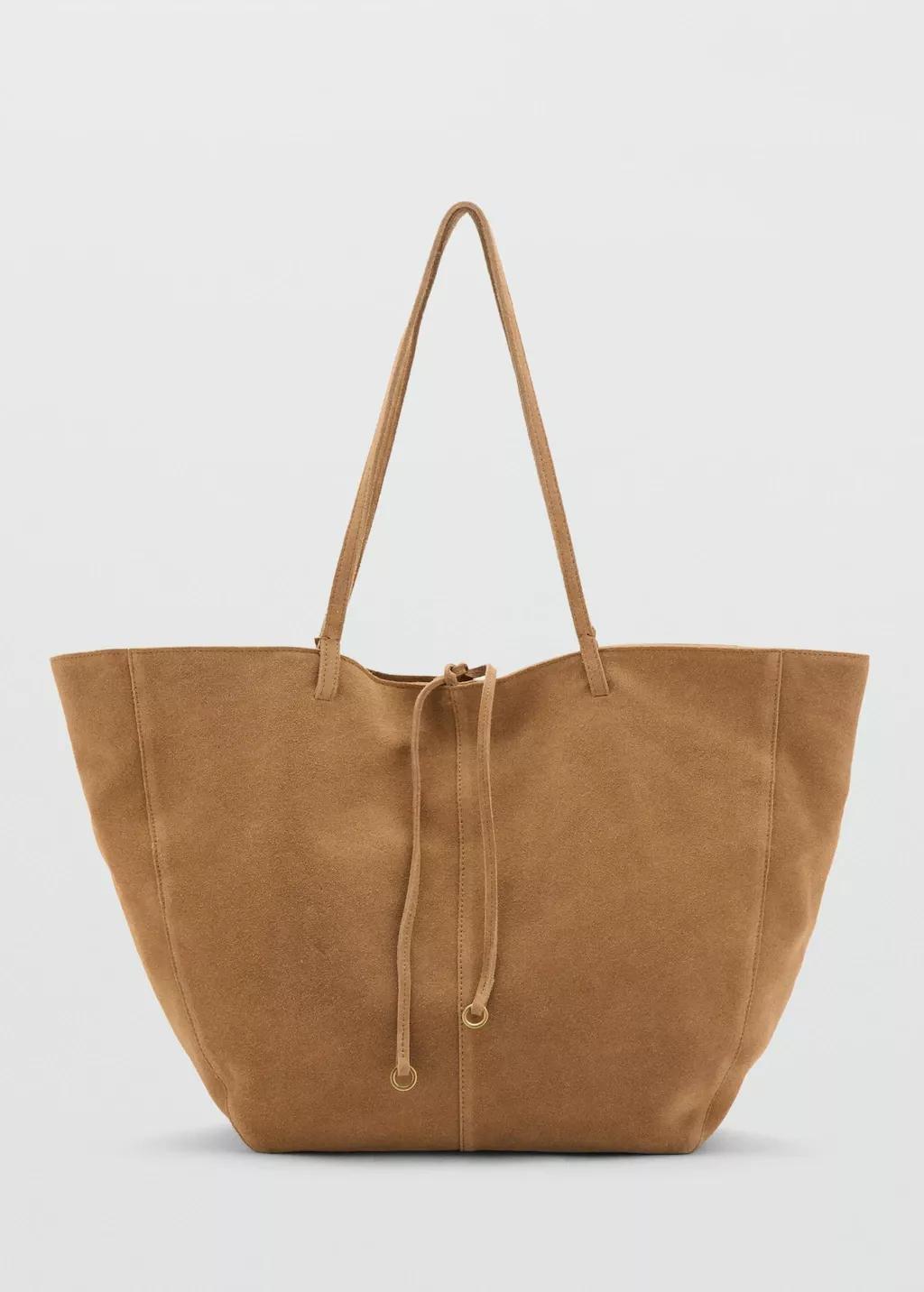 Brown Suede Shopper Bag With Bow Closure, Medium Brown, large image number 4