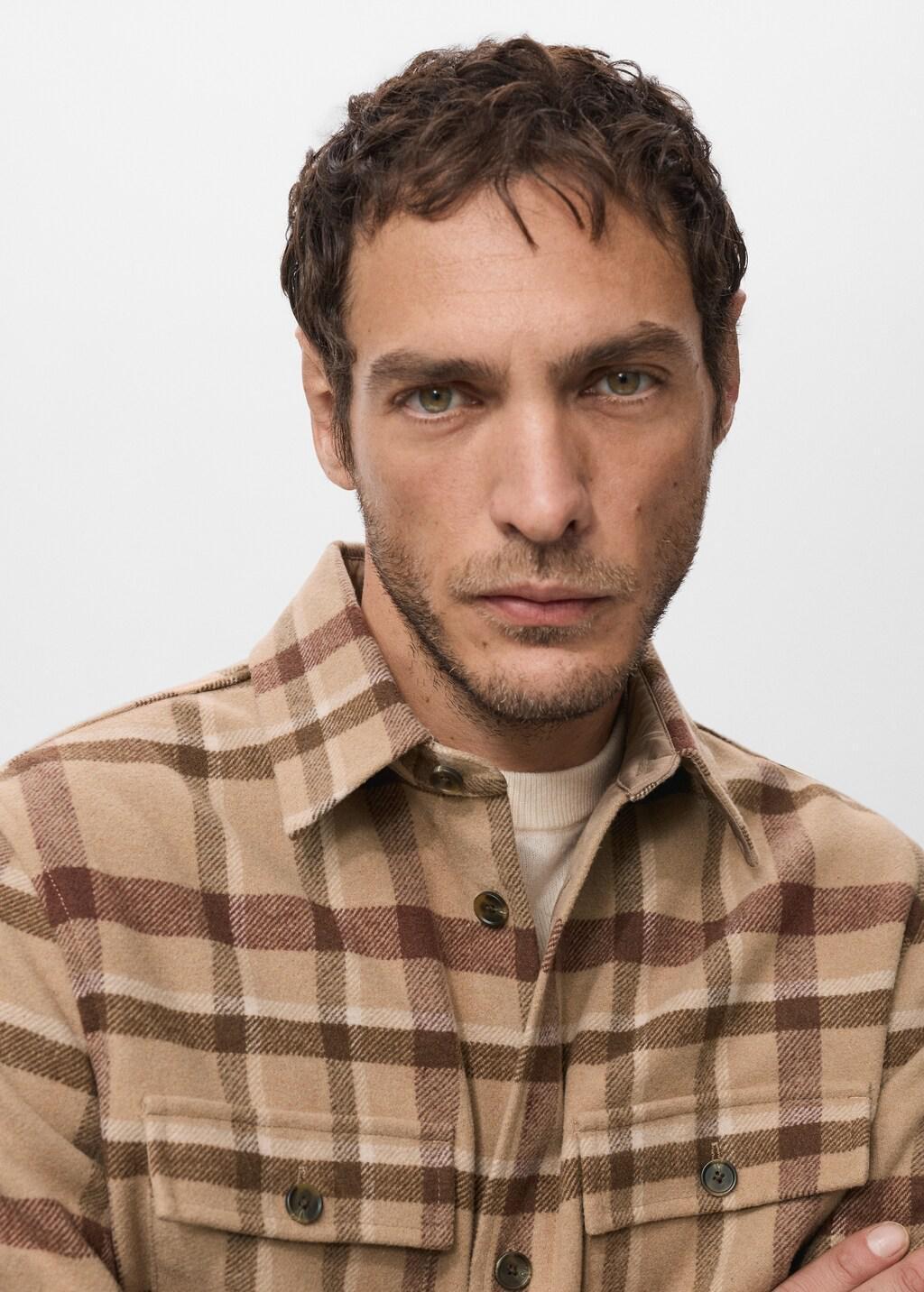 Brown Check Overshirt With Pockets, Medium Brown, large image number 4