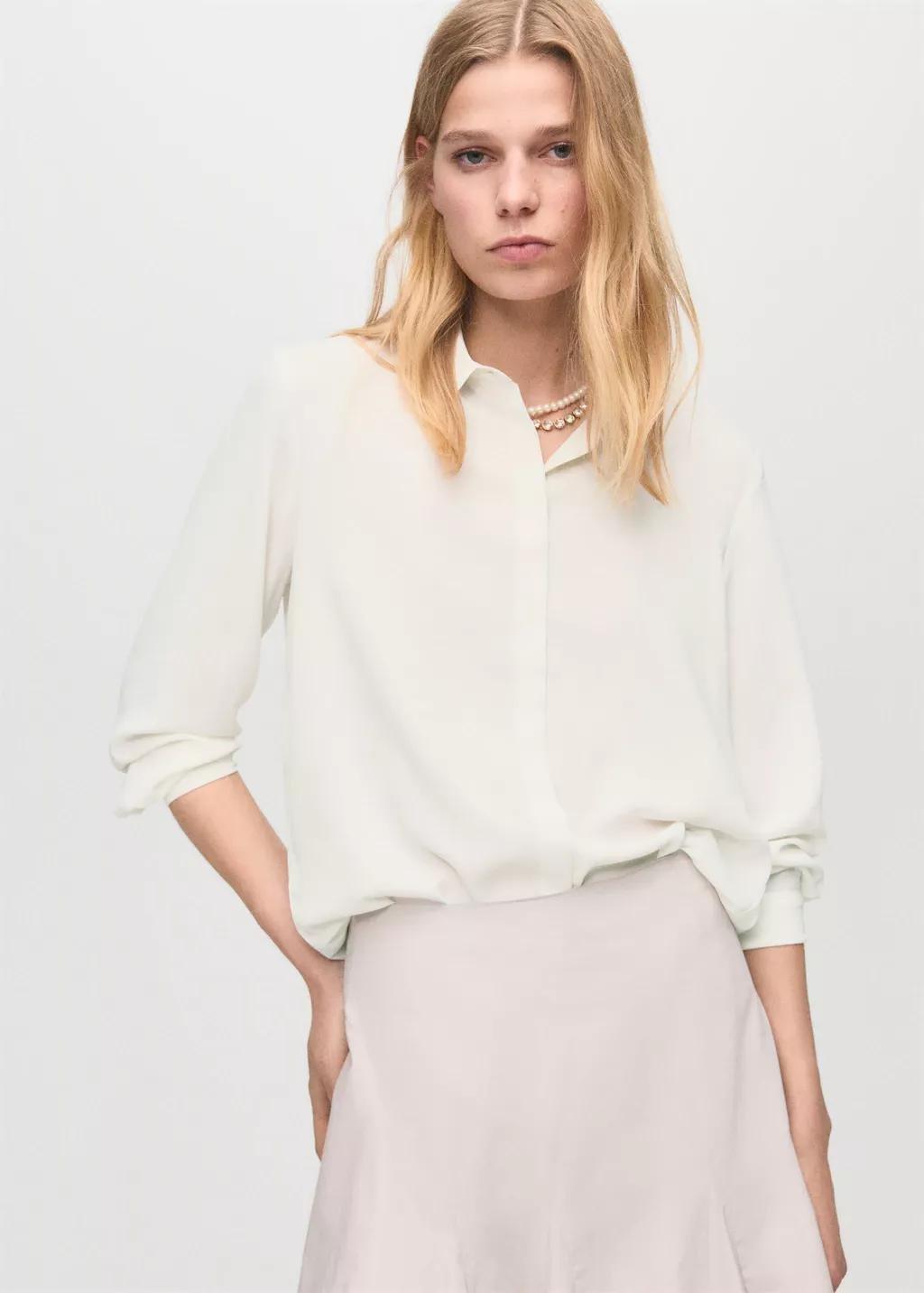 White Fluid Long-Sleeved Blouse, 0201_02, large image number 3