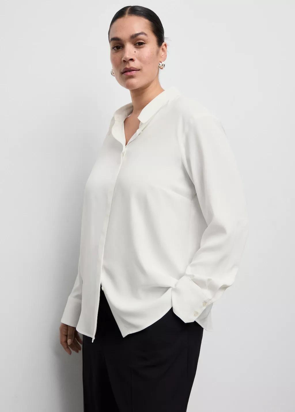 White Fluid Long-Sleeved Blouse, 0201_02, large image number 6