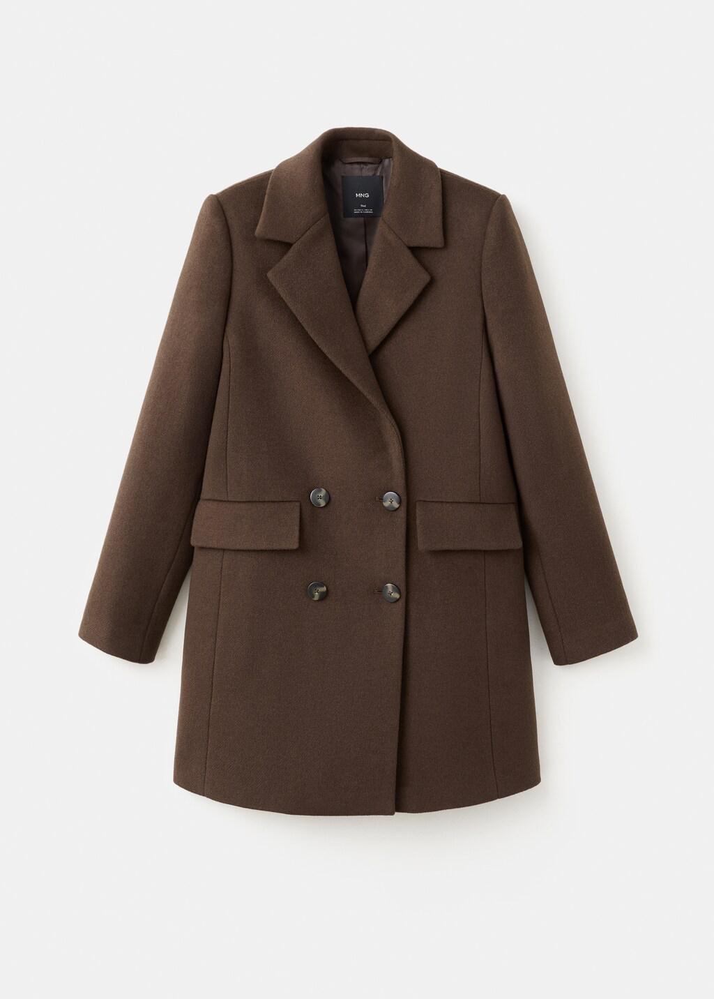 Brown Double-Breasted Wool Blend Coat, Dark Brown, large image number 0
