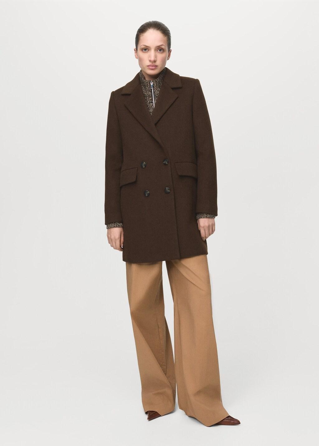 Brown Double-Breasted Wool Blend Coat, 0201_32, medium
