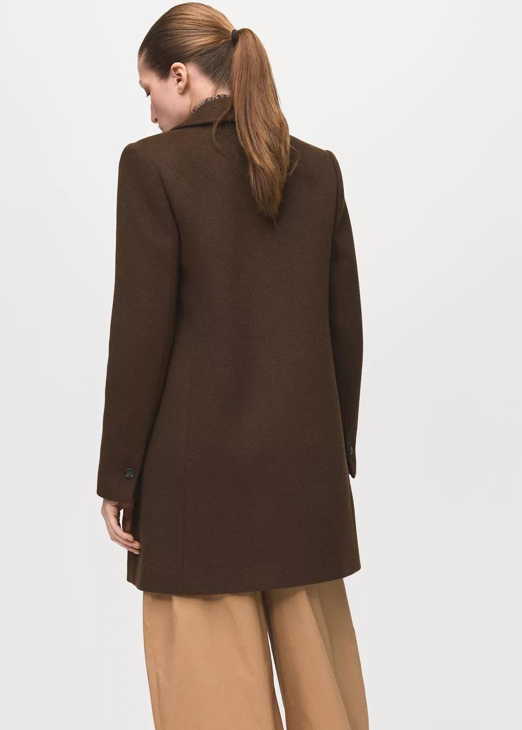 Brown Double-Breasted Wool Blend Coat, 0201_32, large image number 3