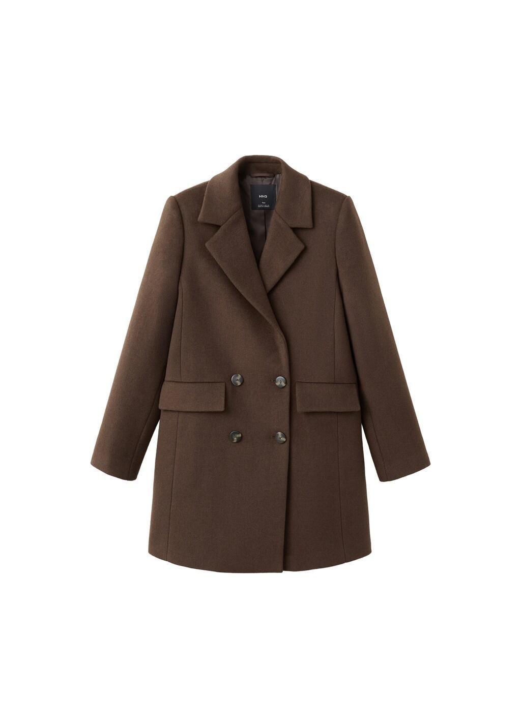 Brown Double-Breasted Wool Blend Coat, 0201_32, large image number 8