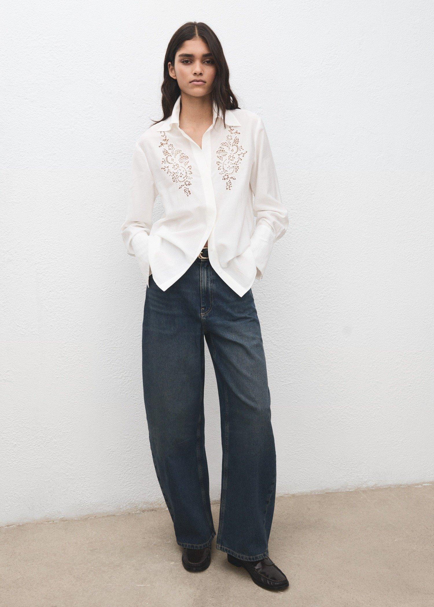 White Embroidered Openwork Shirt, 0201_02, large image number 2