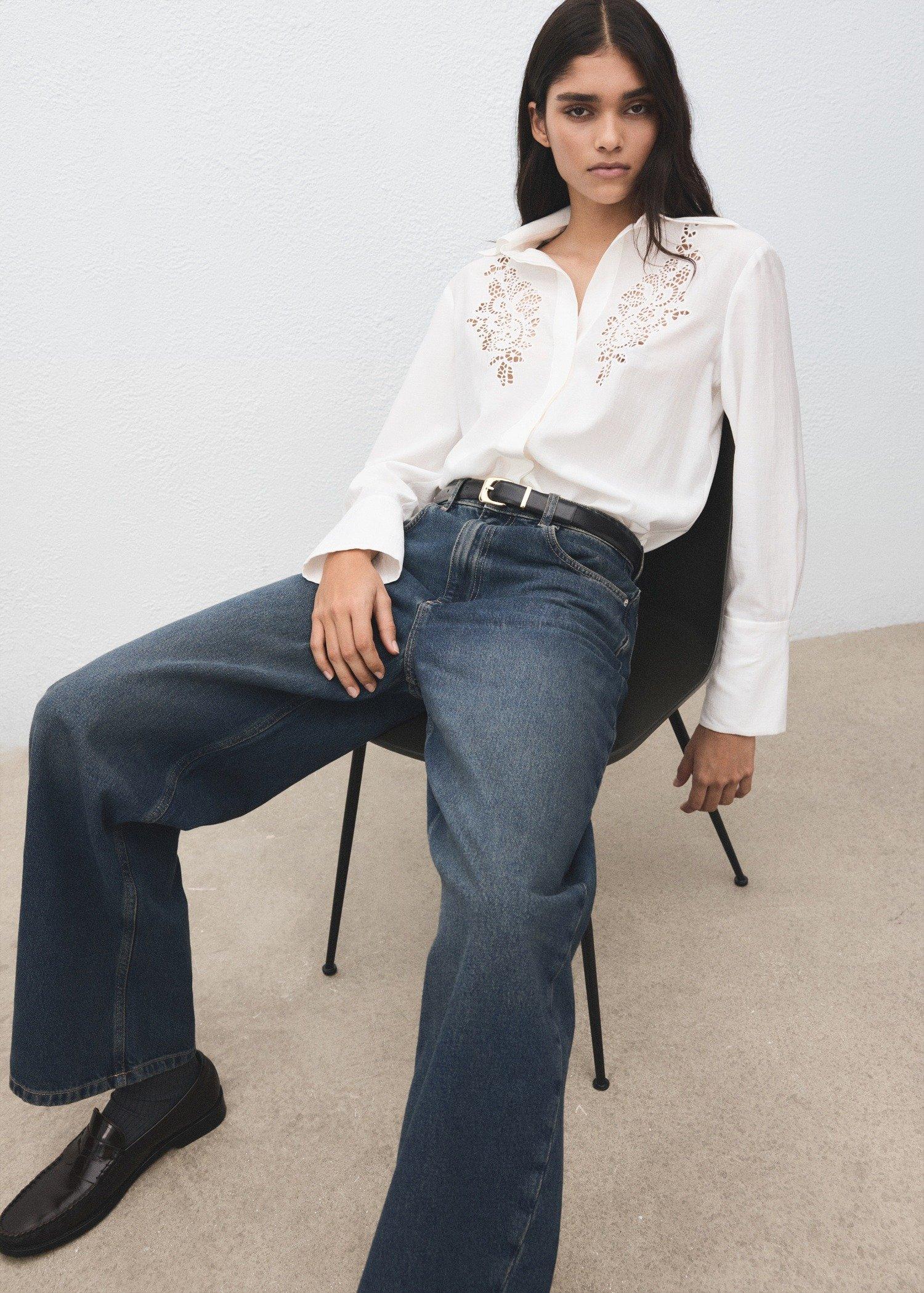 White Embroidered Openwork Shirt, 0201_02, large image number 3