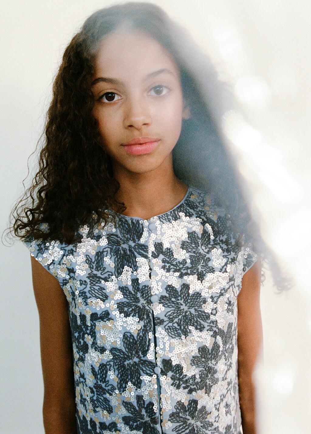 MEDIUM BLUE Sequin embroidered gilet, Kids Girl, Medium Blue, medium