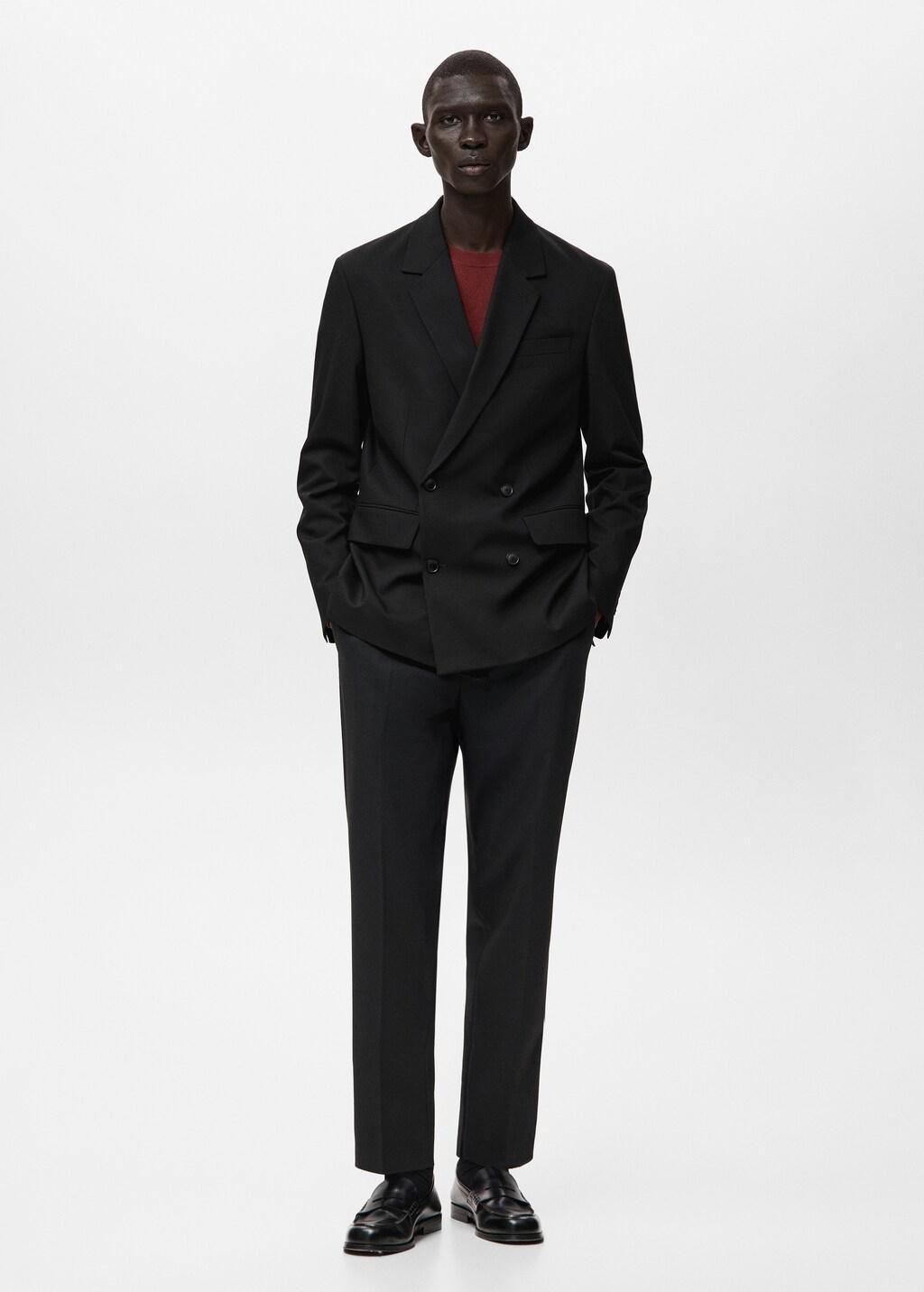 Black Boston Regular-Fit Double-Breasted Suit Jacket, Black, large image number 0