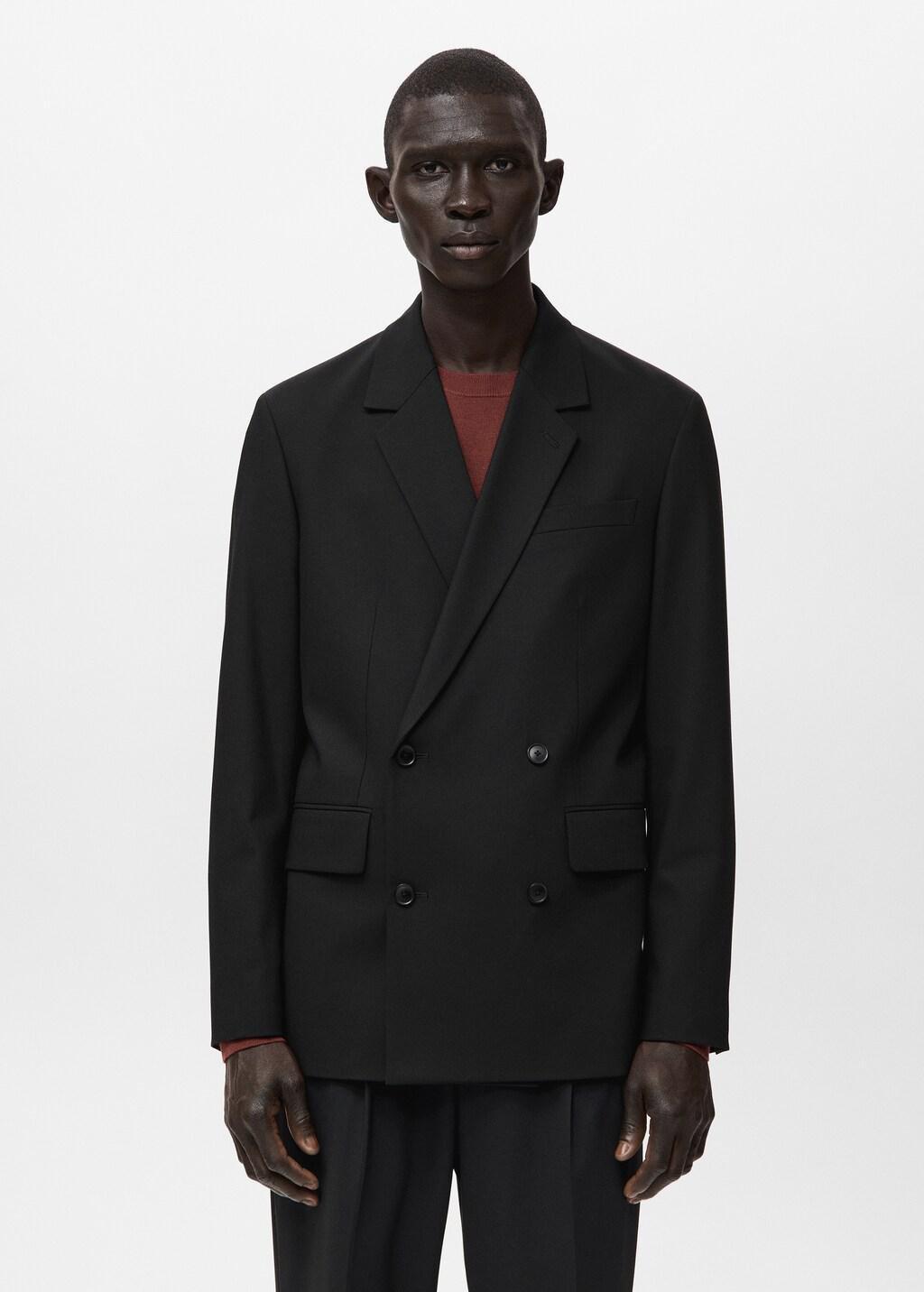 Black Boston Regular-Fit Double-Breasted Suit Jacket, Black, large image number 3