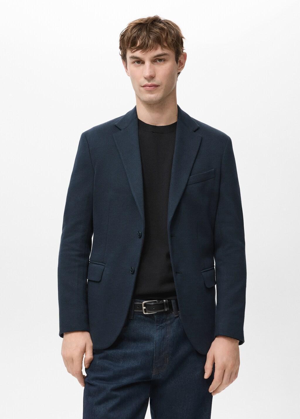 Navy Slim Fit Microstructure Blazer, Navy, large image number 3