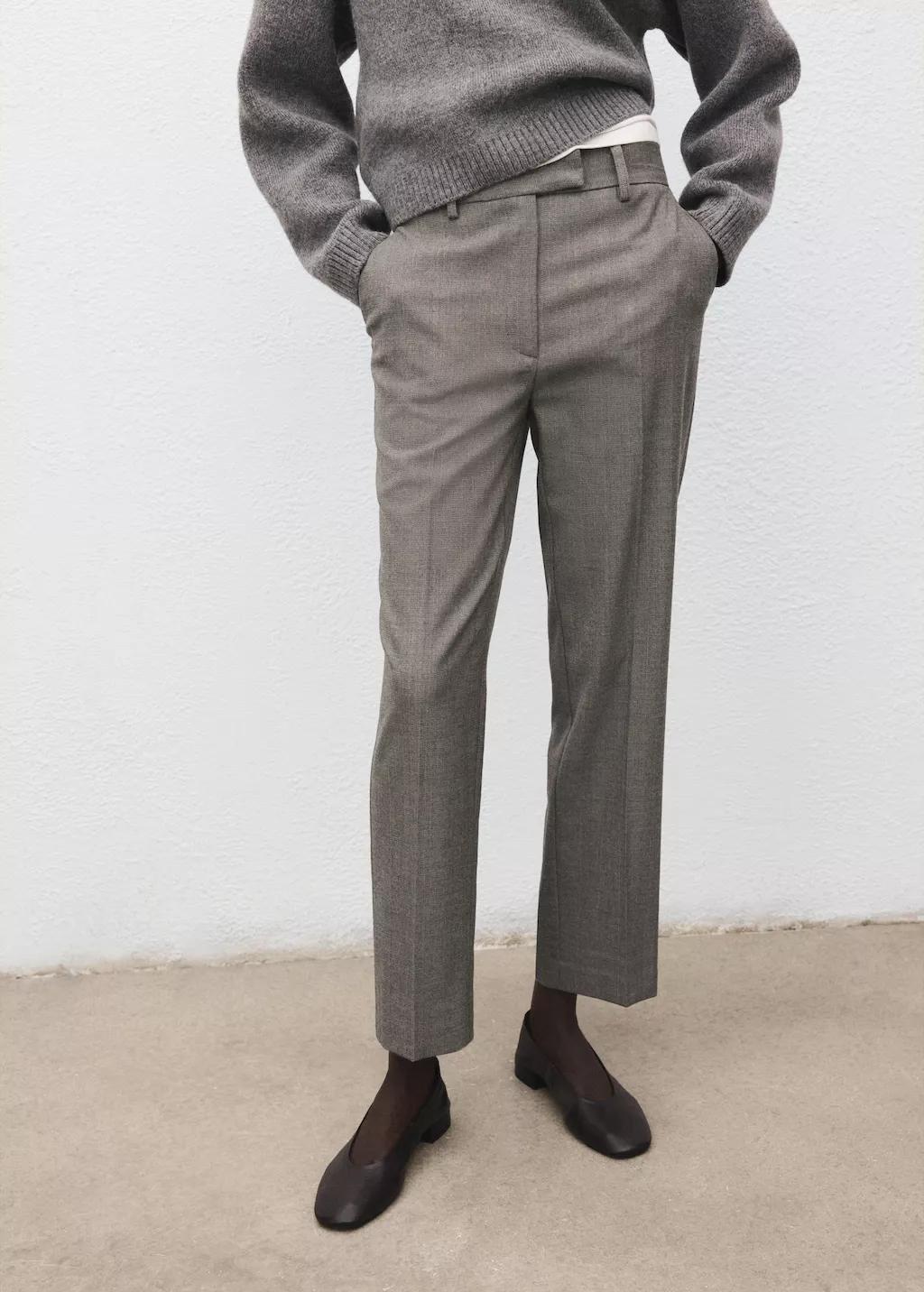 Grey Slim Cropped Pinstripe Trousers, 0201_91, large image number 3