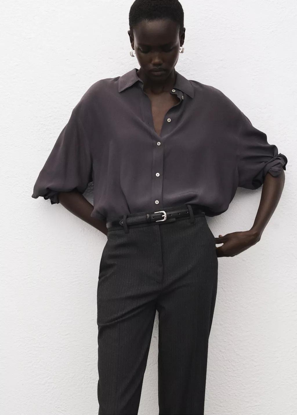 Grey Slim Cropped Pinstripe Trousers, Grey, large image number 4