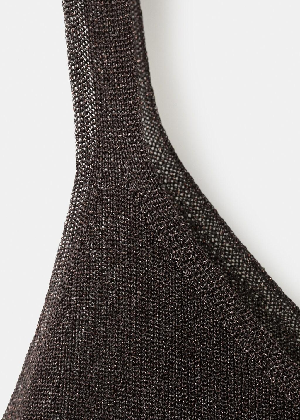 Brown Lurex Knitted V-Neck Top, Dark Brown, large image number 1
