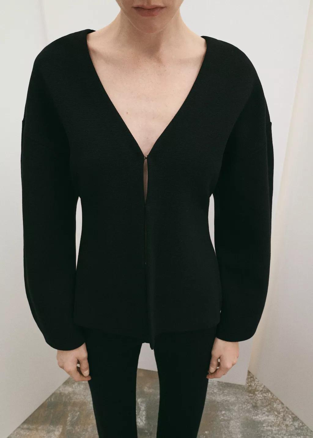 Black Oversized V-Neck Cardigan, 0201_99, large image number 7