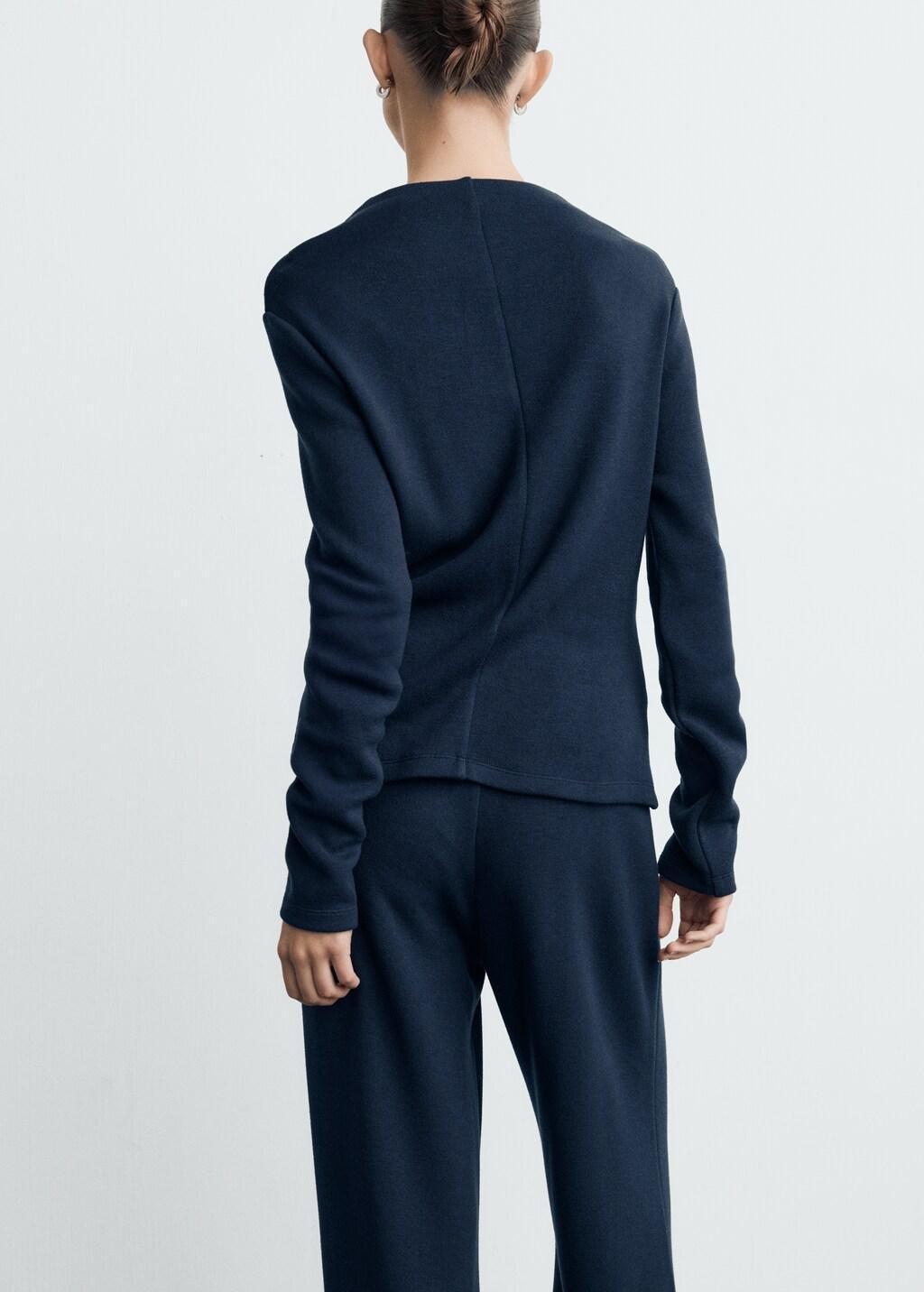 Navy Fine-Knit Perkins-Neck Sweatshirt, 0201_56, large image number 2