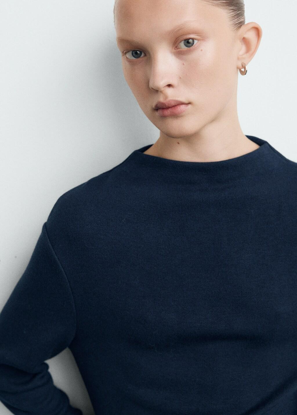 Navy Fine-Knit Perkins-Neck Sweatshirt, 0201_56, large image number 4