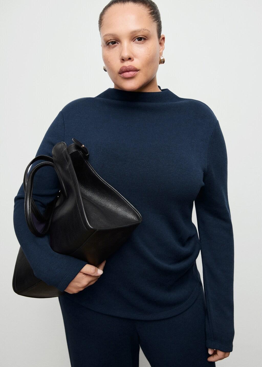 Navy Fine-Knit Perkins-Neck Sweatshirt, 0201_56, large image number 6