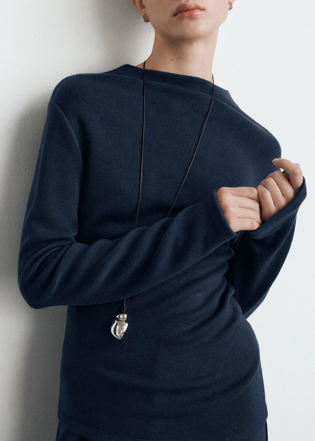 Navy Fine-Knit Perkins-Neck Sweatshirt, 0201_56, large image number 7